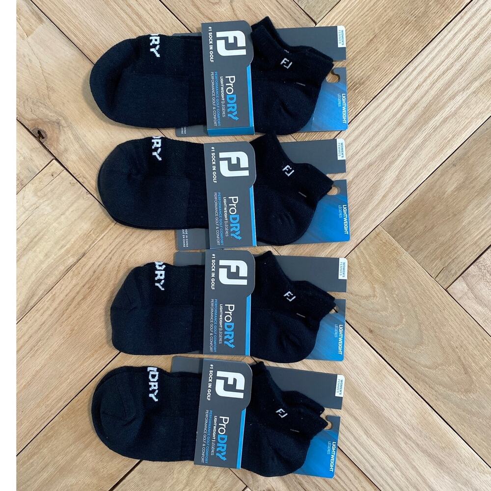 NWT FootJoy Women’s ProDry Lightweight Golf Socks Black 6-9 4 Pair Set